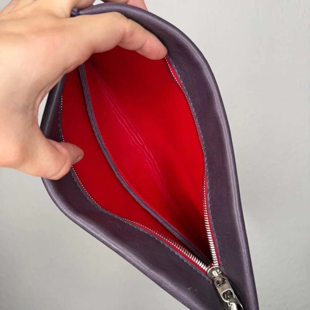 Officine 904 Purple Leather Wristlet Clutch Red Interior Silver Hardware